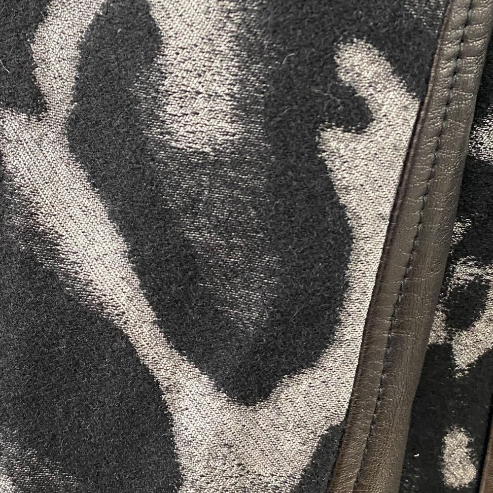 DVF Diane Von Furstenberg Jacket 6 S/M Moto Leather Wool Print Black Grey NWOT - Picture 2 of 15